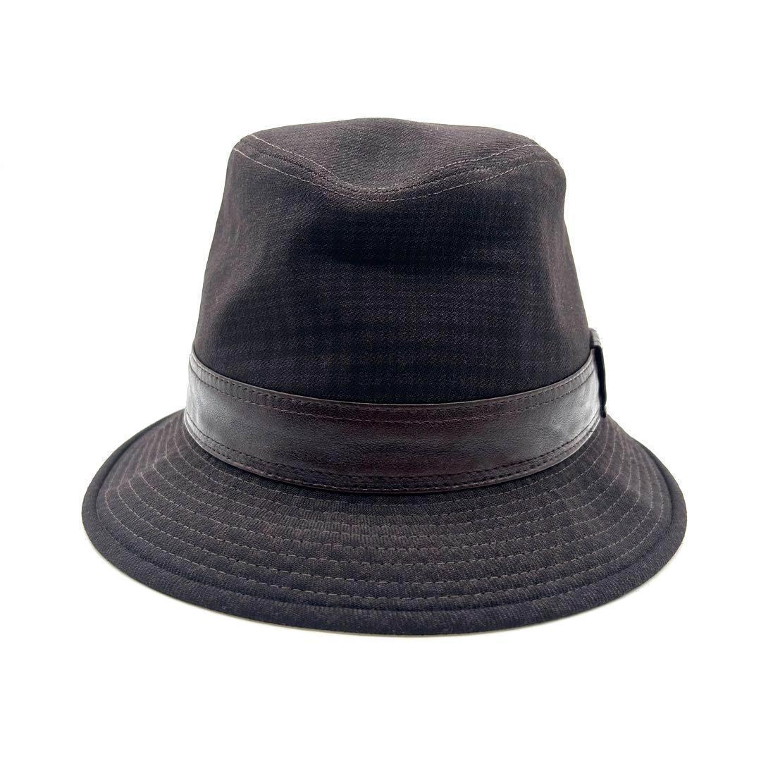 エルメス　HERMES　バケットハット　バケハ　帽子　チェック柄　レザーバンド