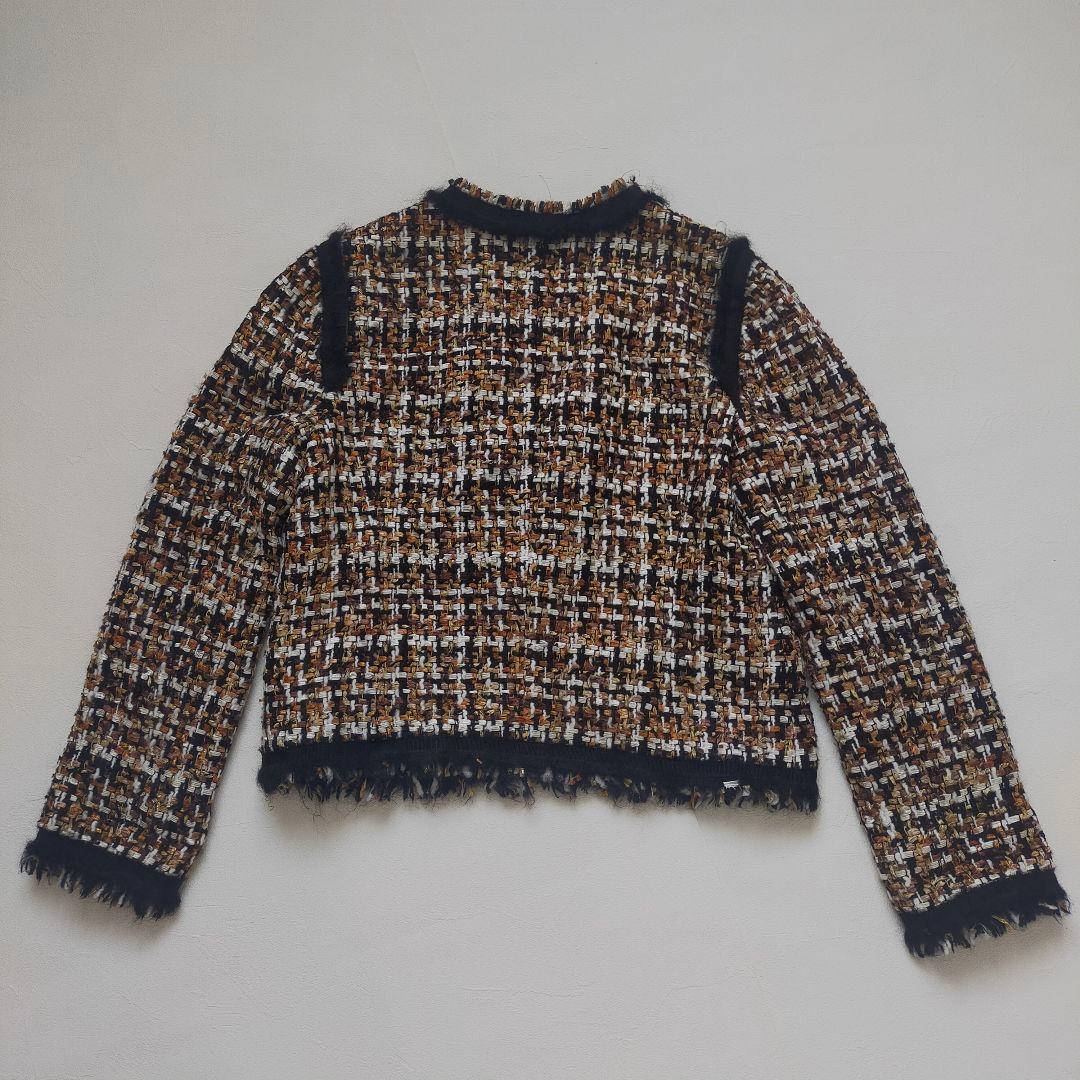 極美品　ランバンコレクション　ツイード　ノーカラージャケット　モヘア
