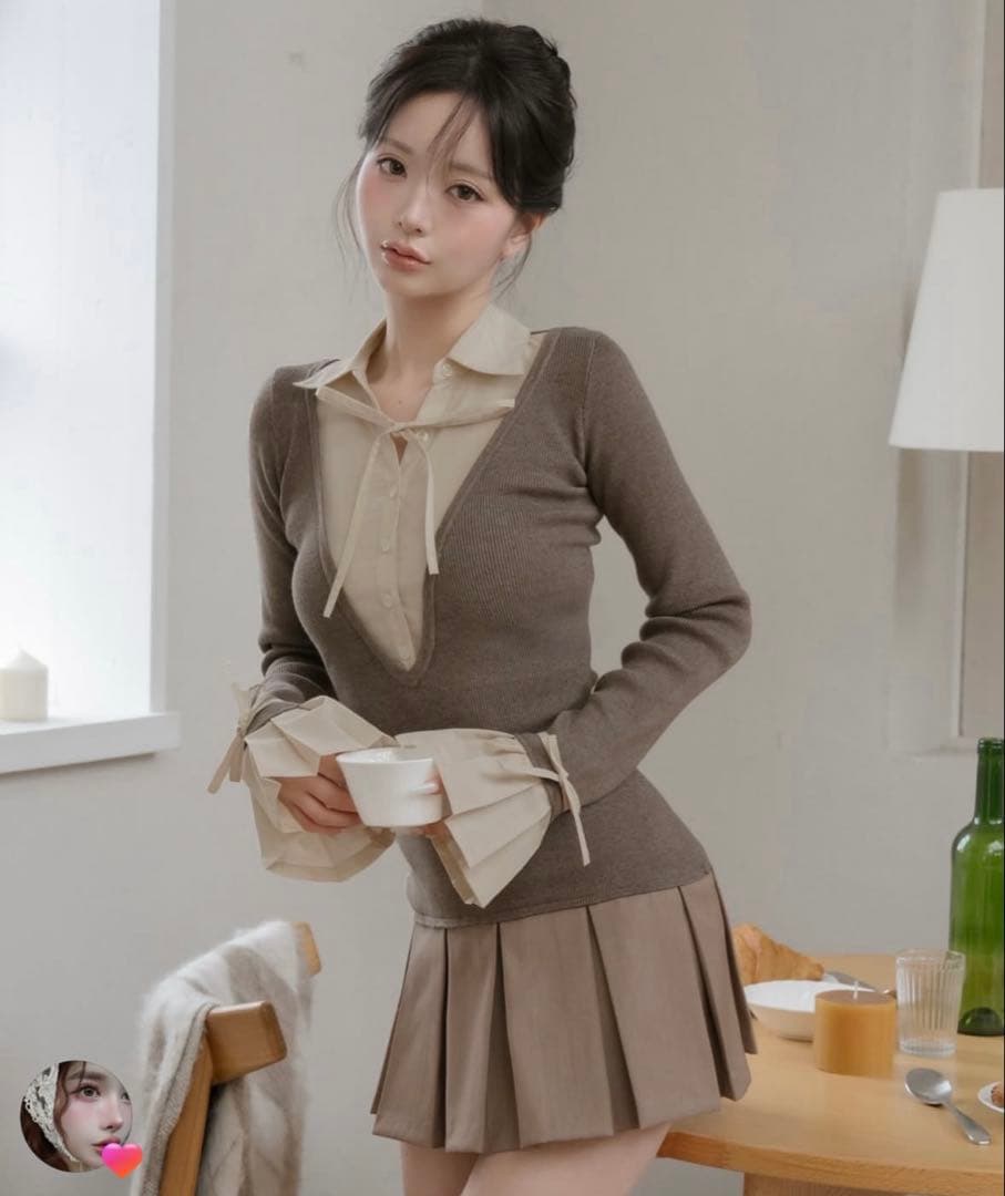 シャツドッキングプリーツミニワンピース