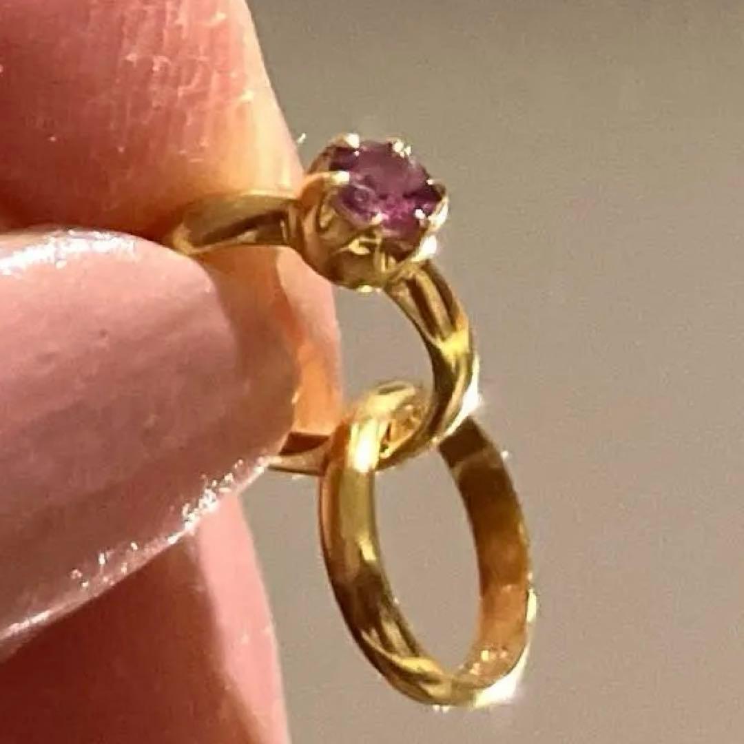 【お値打品】　18Ｋ　金ゴールド　二重輪　ガーネットペンダントヘッド　刻印あり♪