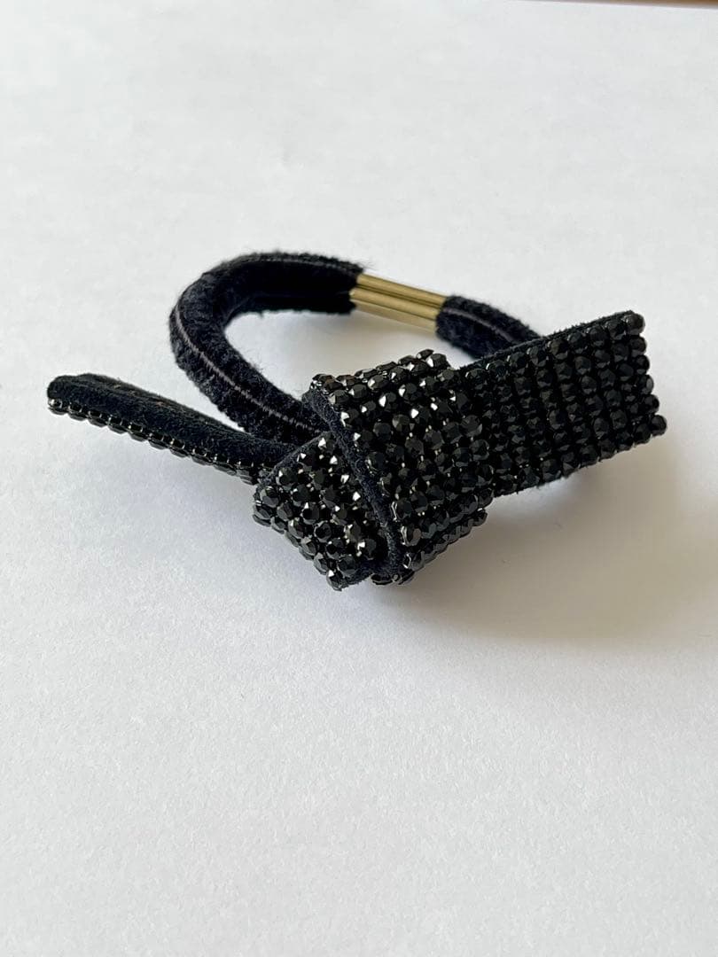 acca リボン ヘアゴム ビーズ装飾 ブラック