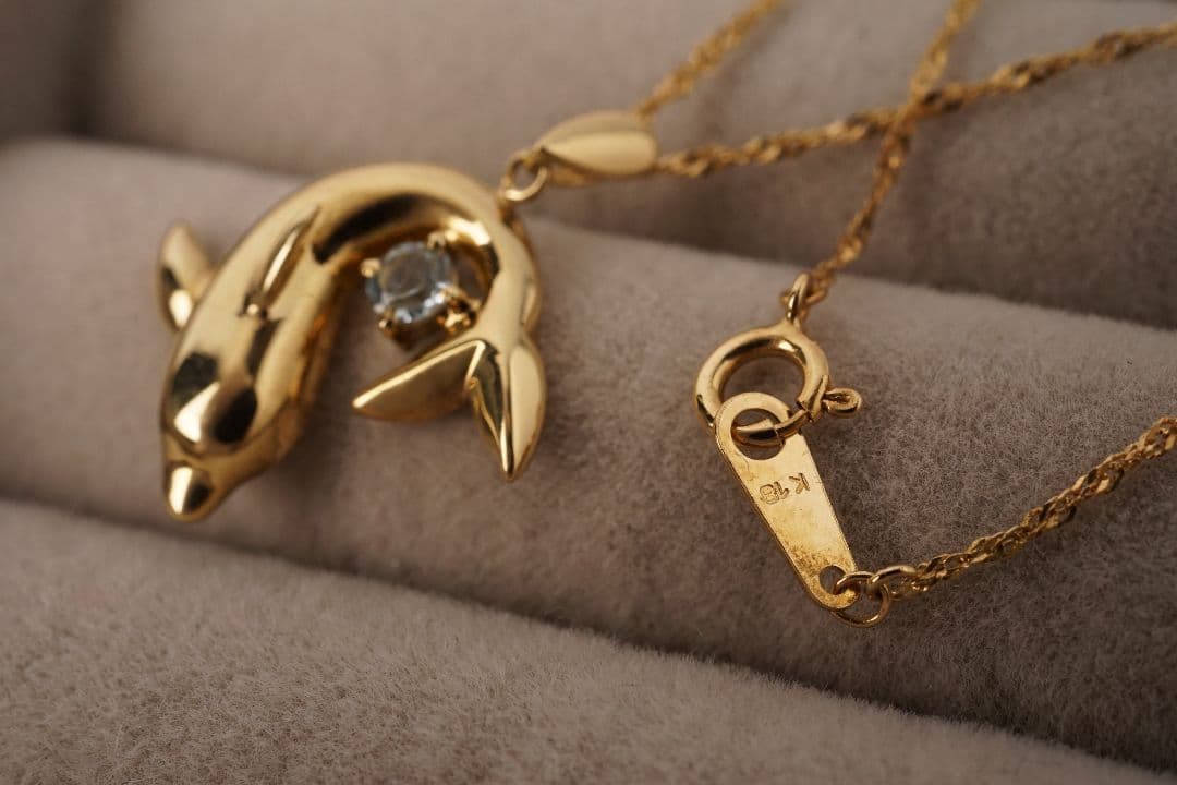 K18✨イルカデザイン ネックレス ストーン装飾