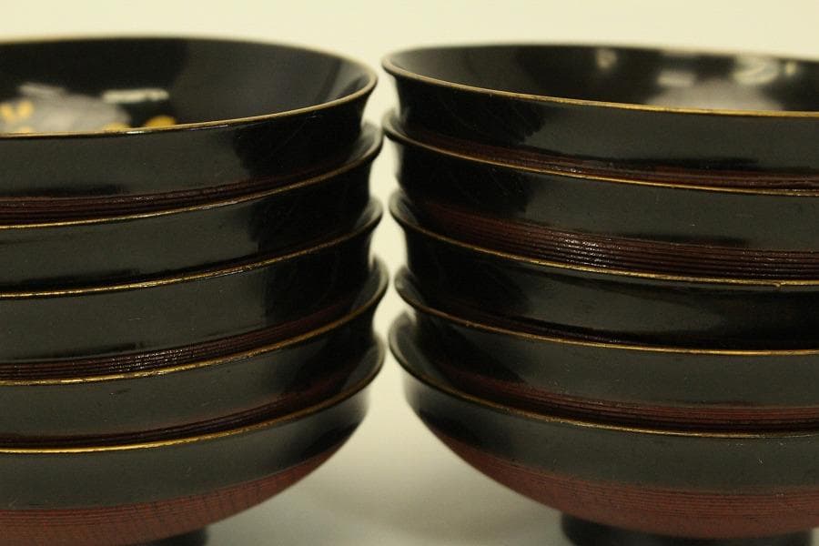 草花蒔絵 図変わり 椀皿 十客(A510)