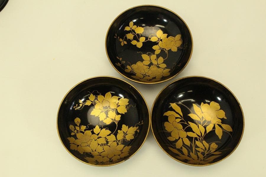 草花蒔絵 図変わり 椀皿 十客(A510)