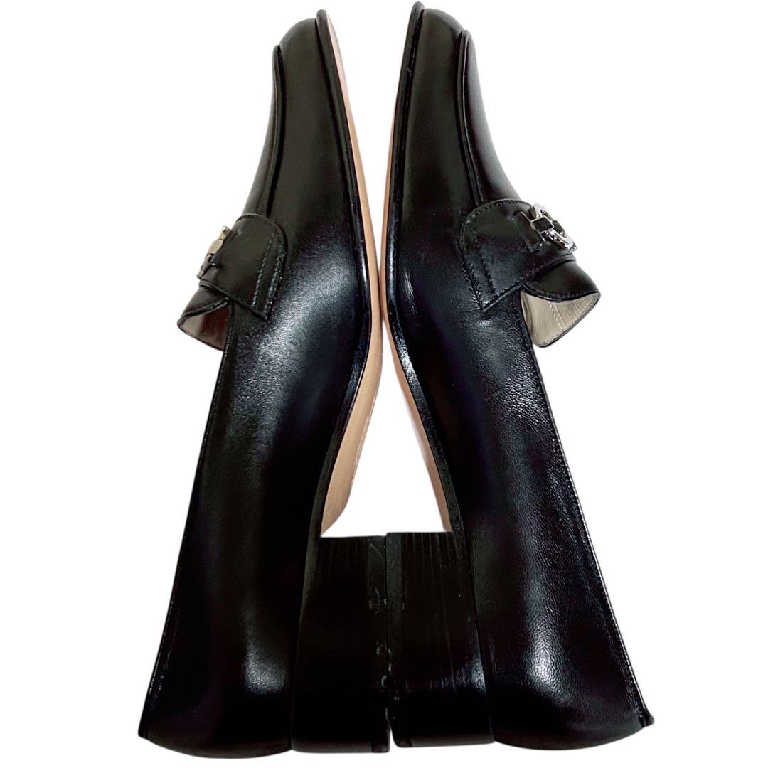 フェラガモ ガンチーニ ローファー 6.5D 23.5〜24cm 黒×シルバー