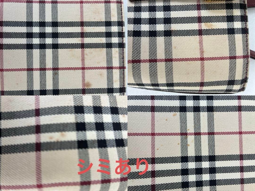 バーバリー　ノバチェック柄　トートバッグ ベージュ/バーガンディ　舟形