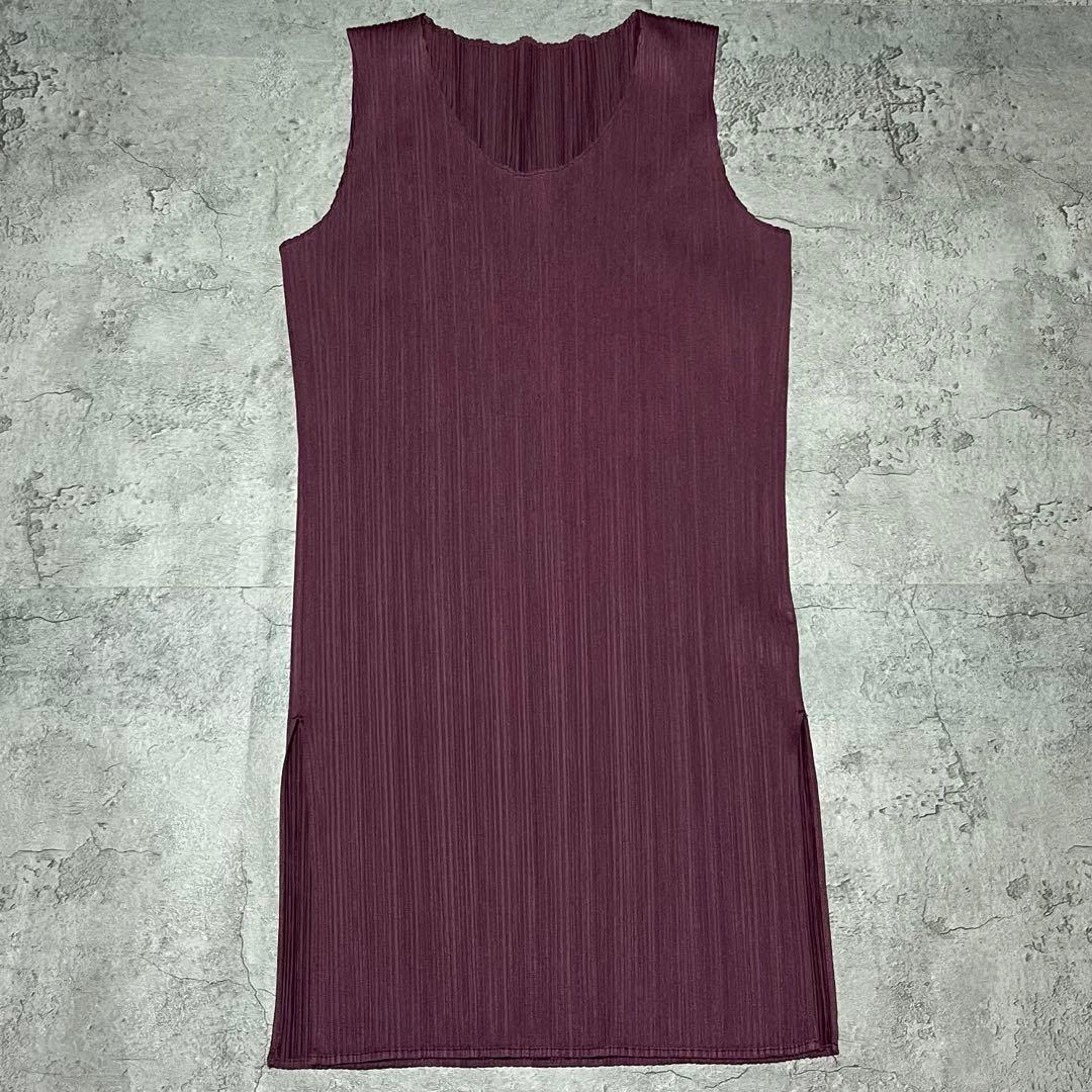 プリーツプリーズ　ワインレッド　ノースリーブ　チュニック　4サイズ