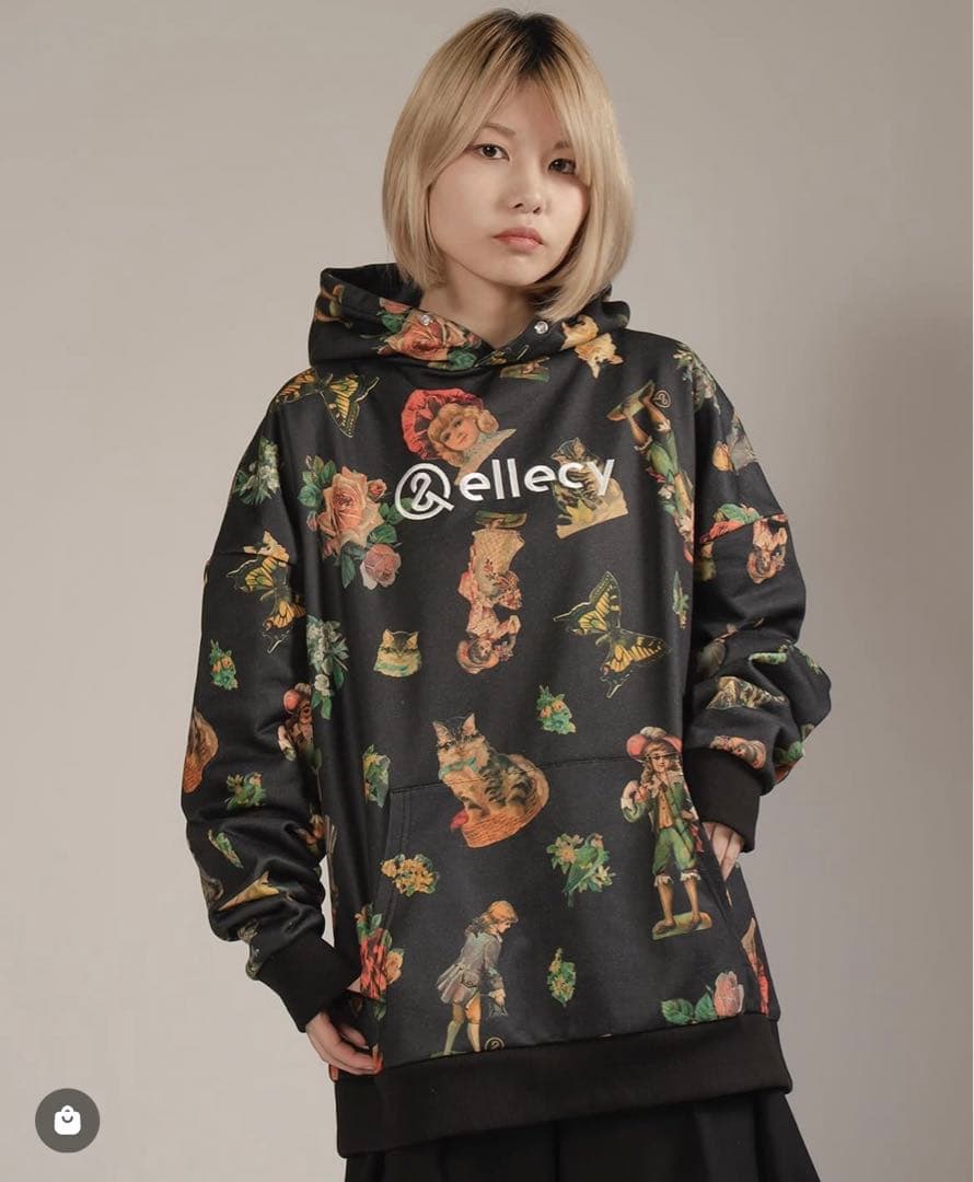 &ellecy アンドエルシー　アンティークパーカー 総柄　猫　ドール