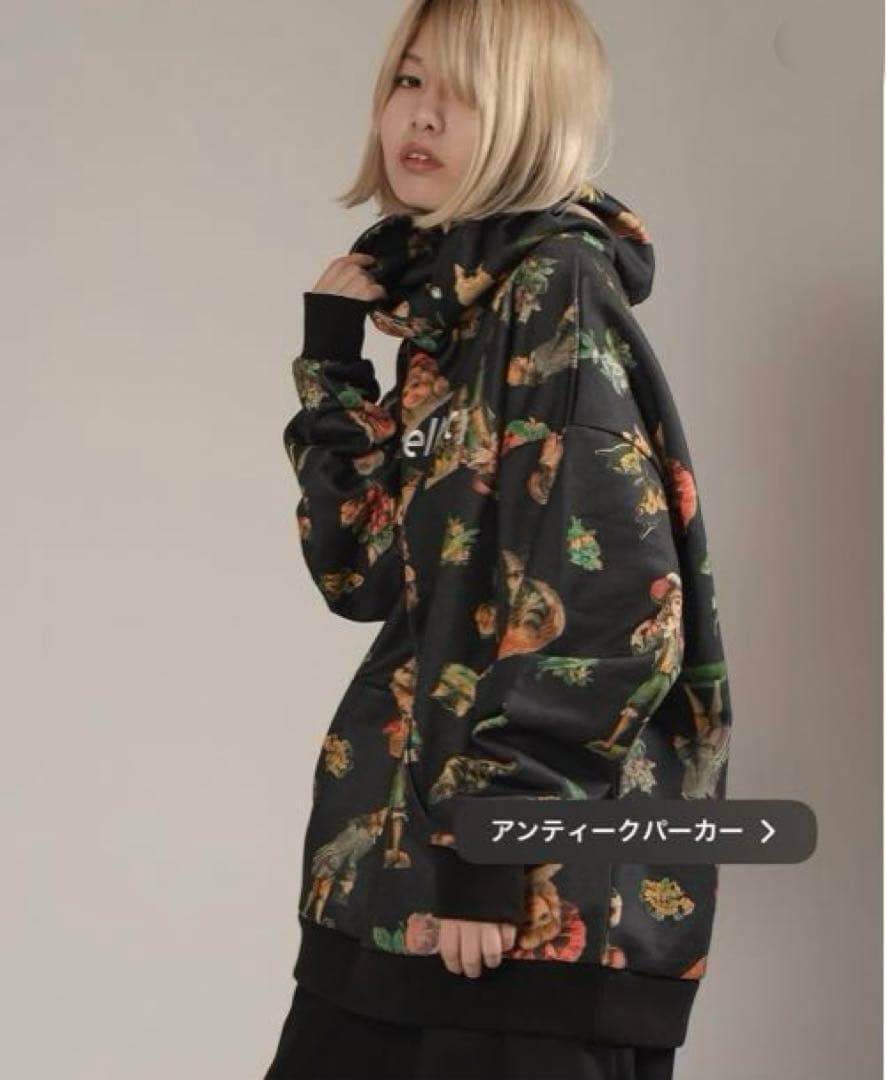 &ellecy アンドエルシー　アンティークパーカー 総柄　猫　ドール