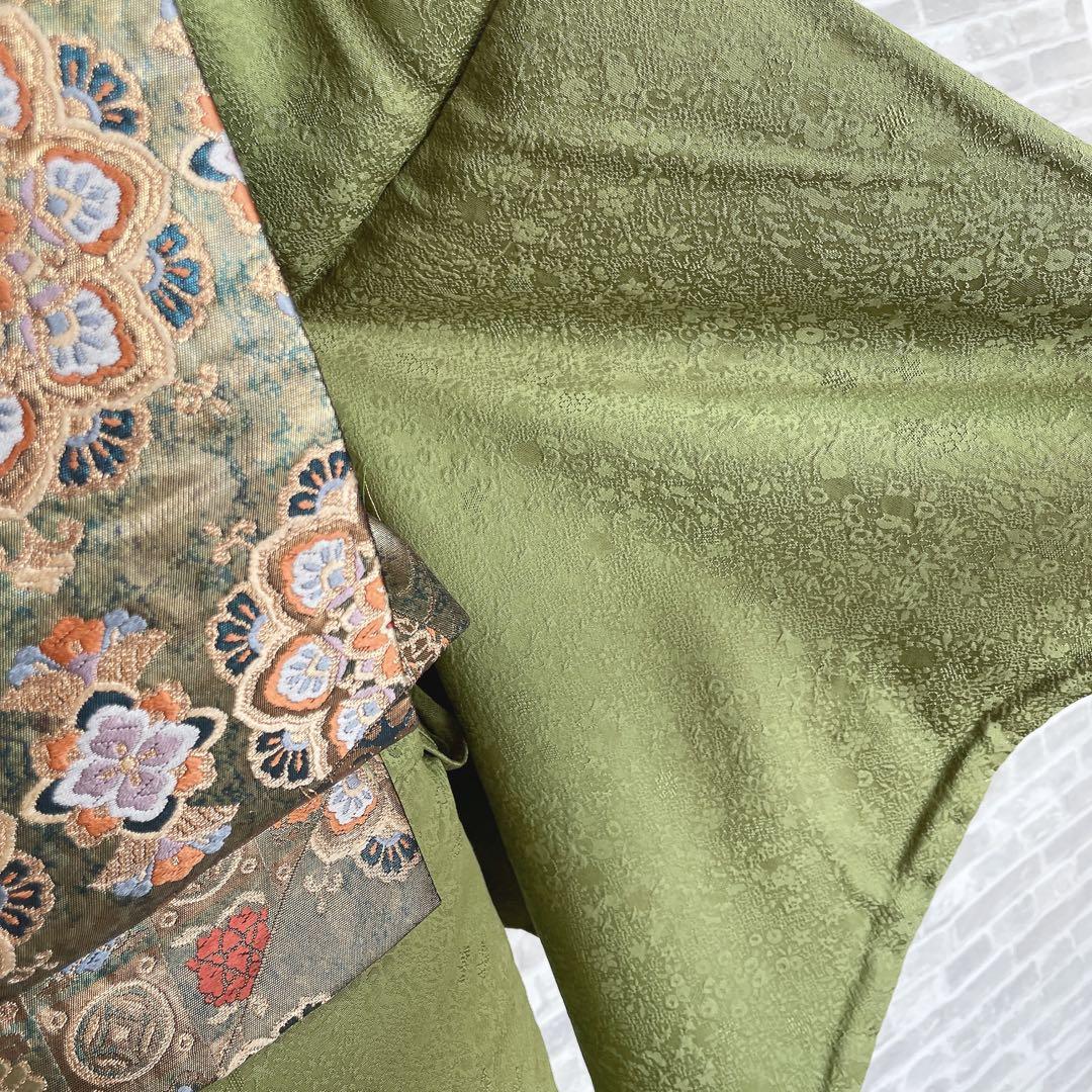 色無地　フルセット　グリーン　躾糸付き　地紋　入学式　シンプル　礼装　I10