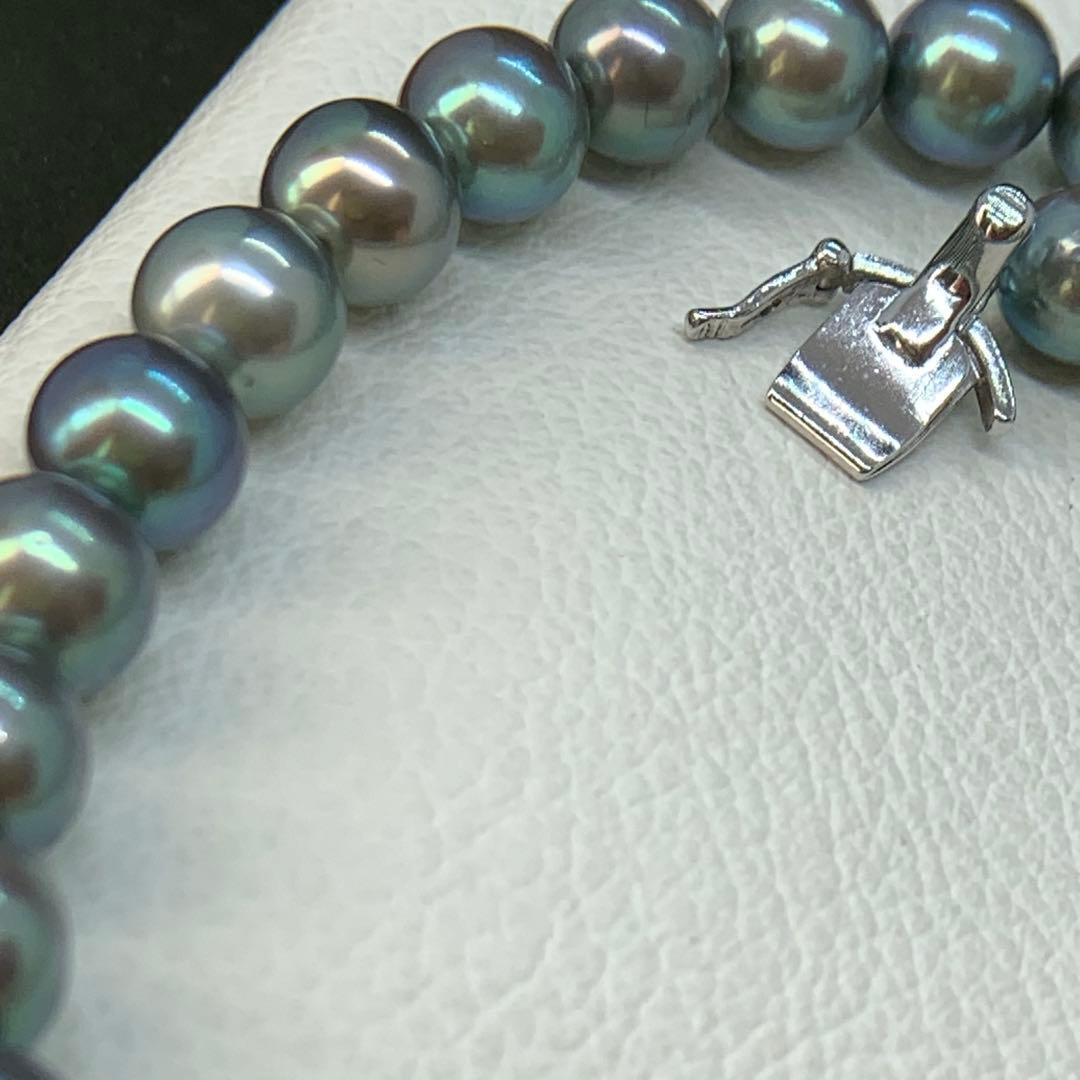 大珠 9mm あこや 本真珠 黒真珠 パール ネックレス silver あこや