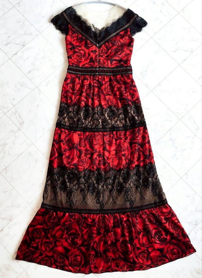 TADASHI SHOJI ローズ レース ロング マキシ ドレス 0