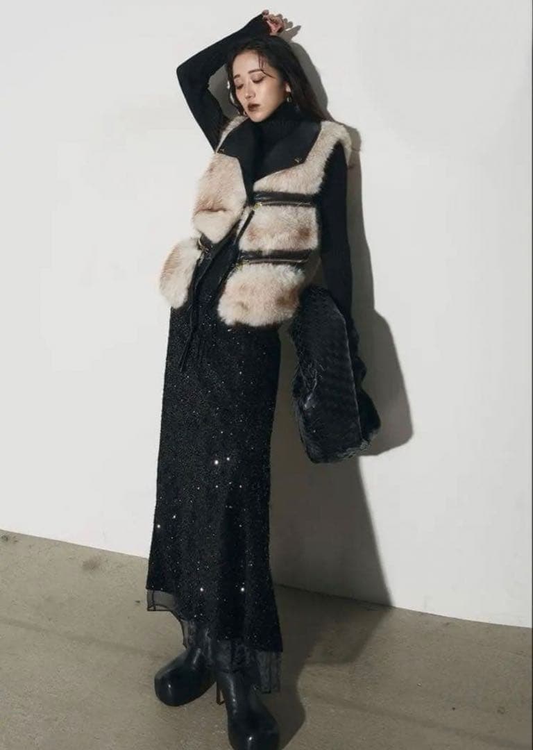 【ANDREA&Co】フェイクファーライダースベスト