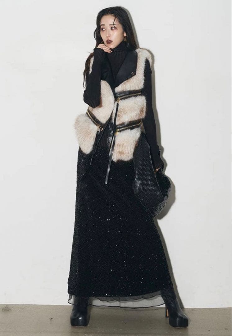 【ANDREA&Co】フェイクファーライダースベスト