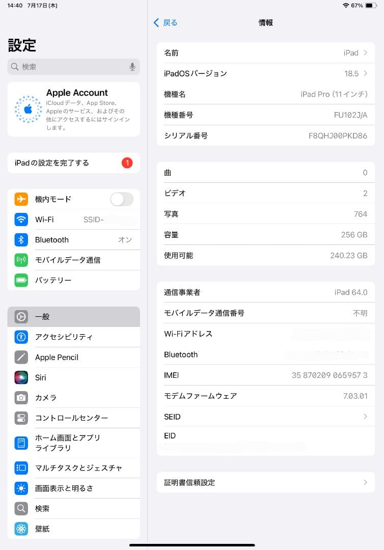 Apple iPad Pro 第1世代 セルラーモデル 11インチ 256GB