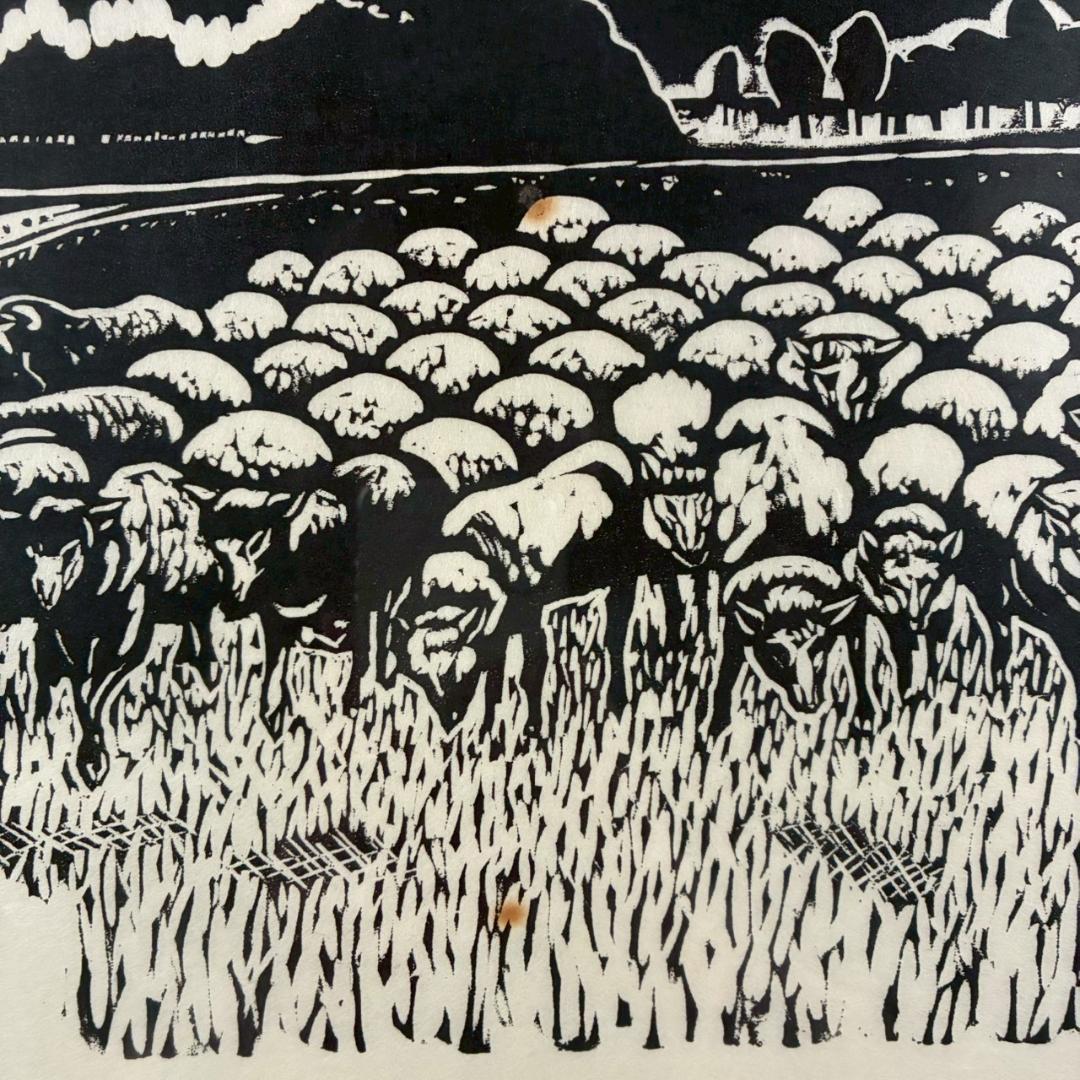 関野準一郎「マツカリヌプリ 羊蹄山」木版画 直筆サイン・印章有 1979年 額装