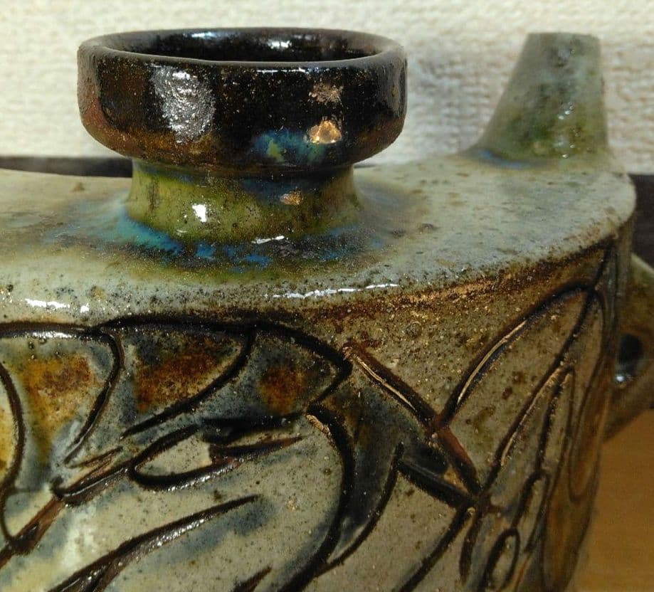 人間国宝 金城次郎 海老紋抱瓶 栞 共箱 美品 壺屋焼 壷屋焼 やちむん