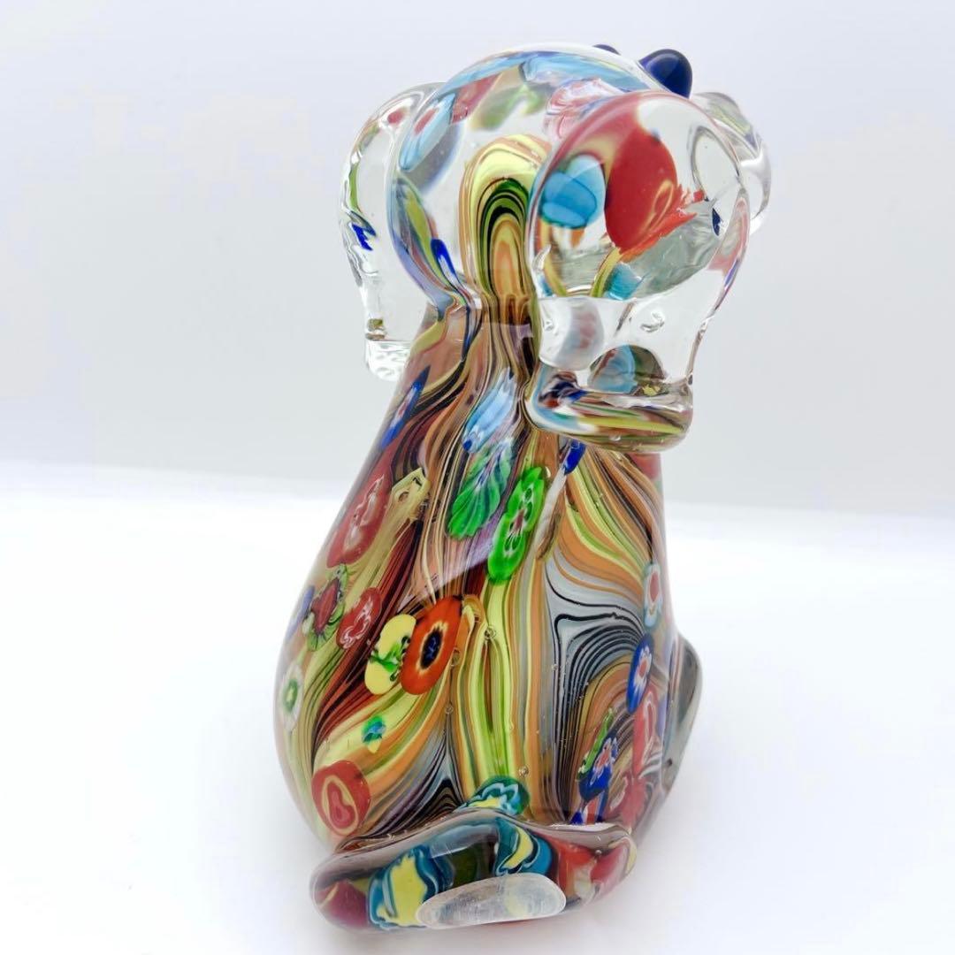 【希少】ヴェネチアンガラス ミルフィオリ 犬 置物 ムラーノガラス オブジェ