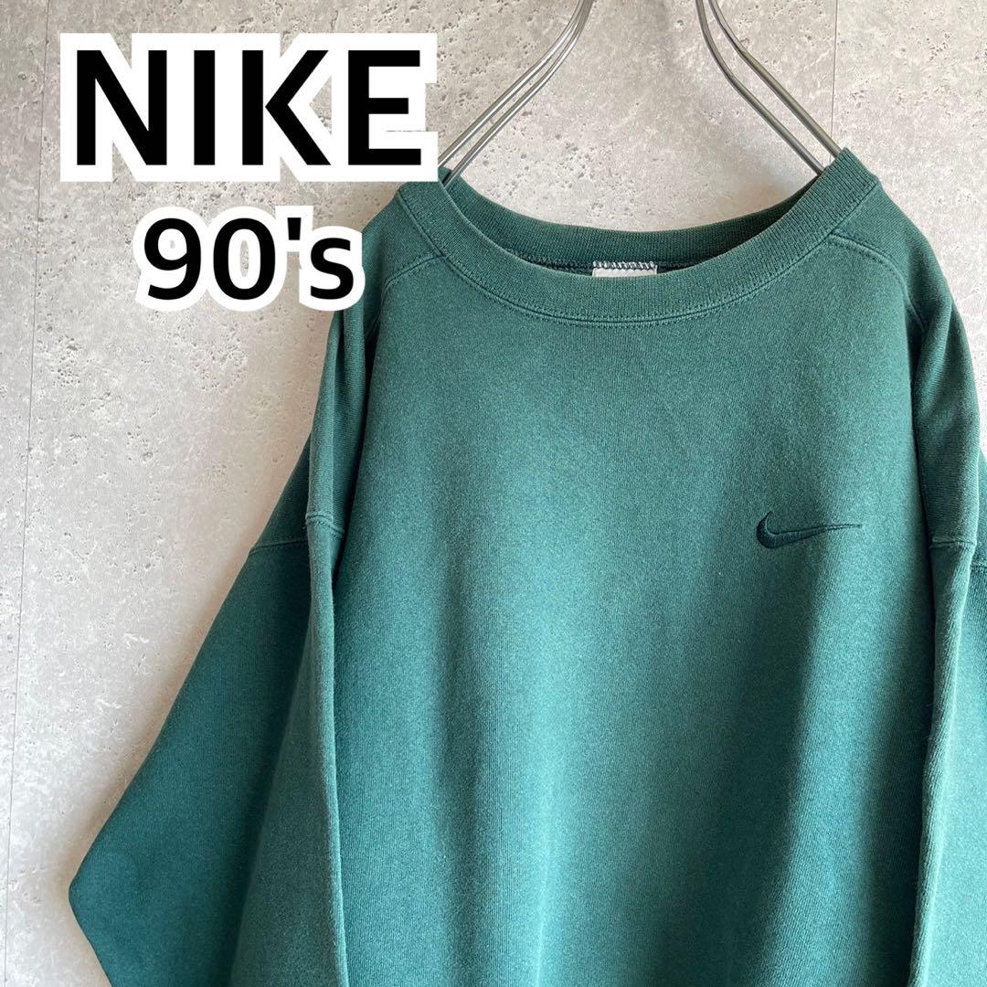 NIKE 銀タグ 90s アメリカ製 スウェット 刺繍ロゴ 1番人気 カーキ 緑