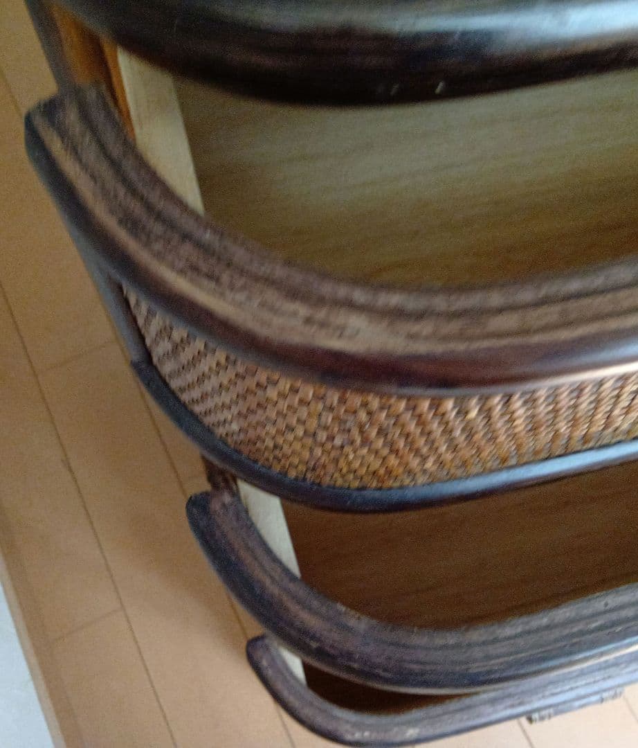 籐家具ラタン 昭和レトロ エスニック アジアンラック ４段木製チェスト ブラウン