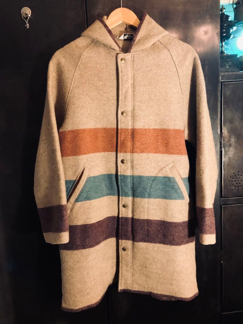 Woolrich ブランケットコート ウール フード付き ストライプ