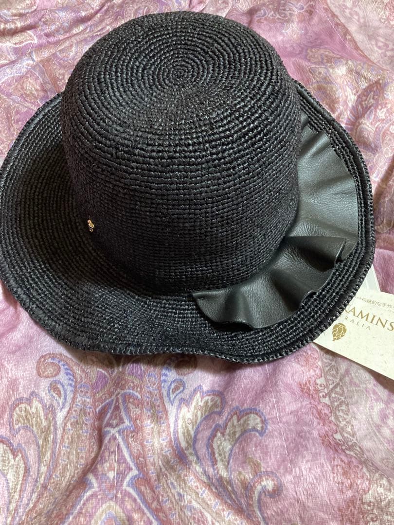 ♪ヘレンカミンスキー アンダルシア ロウン 麦わら帽子 黒色 未使用品！タグ付き