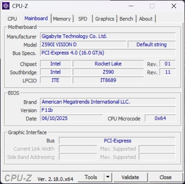 【中古】GIGABYTE Z590I VISION D ITXマザーボード