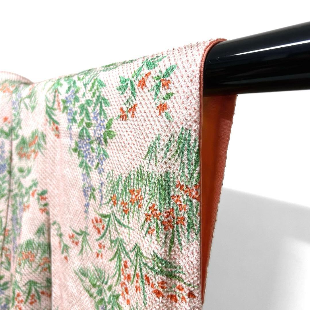 小紋　総絞り　小花　花模様　ピンク　着物　124a d