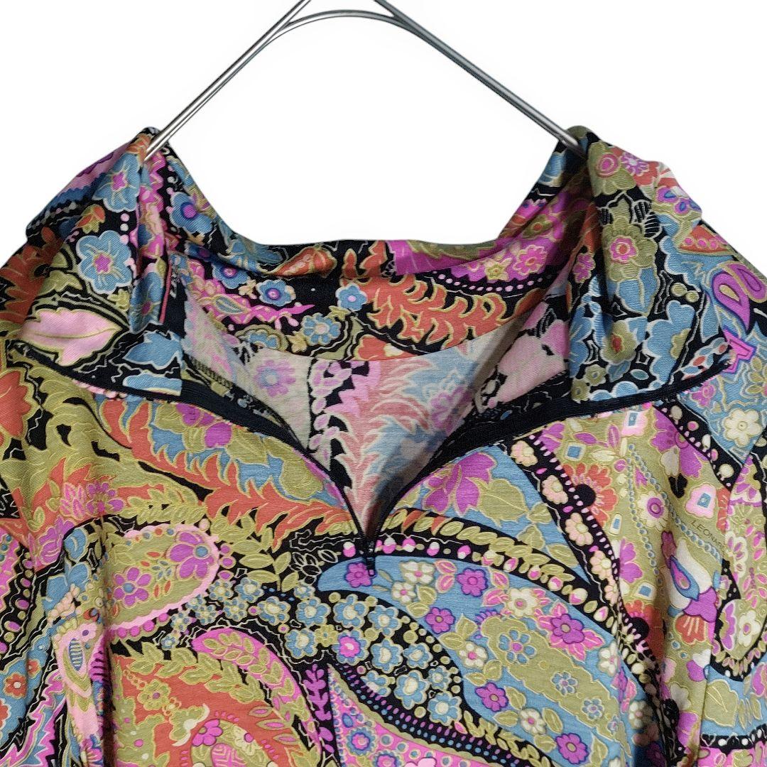 ☆ LEONARD シルク混 ハイネック フラワー&ペイズリー柄 長袖カットソー