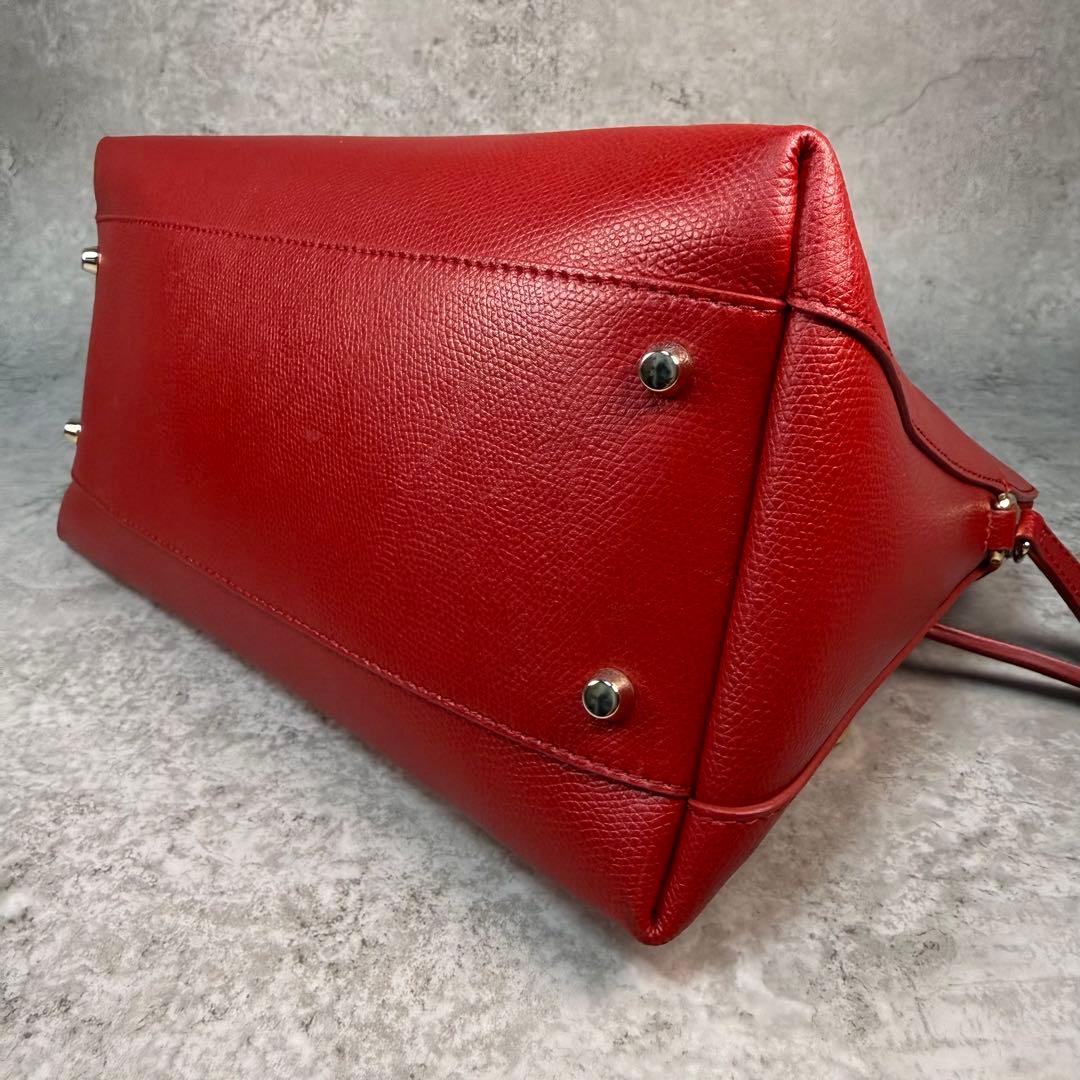 【極美品】FURLA フルラ パイパー M 赤 2WAY ハンドバッグ