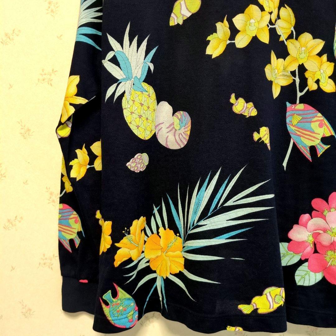 REONARD SPORT レオナール　熱帯魚とシンビジューム 長袖ポロシャツ