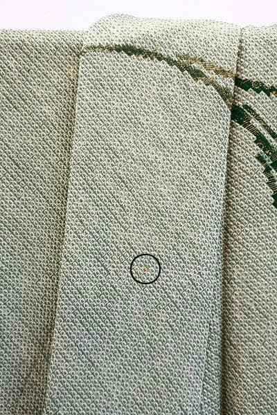 訪問着 総絞り くすんだ黄緑 草色 枝花 刺繍 身丈159cm 裄丈64cm