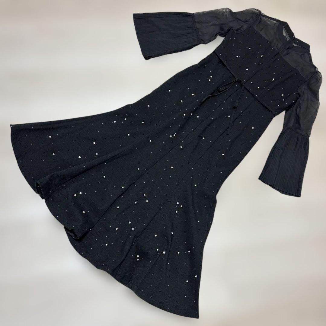 Leja パールビジュープリーツフレアスリーブビーズマーメイドシルエットドレス