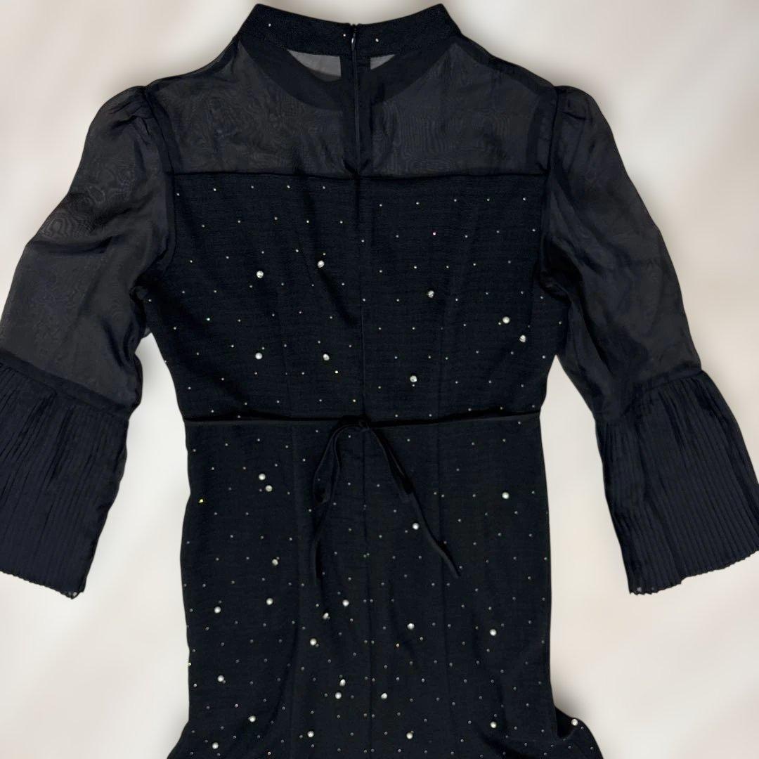 Leja パールビジュープリーツフレアスリーブビーズマーメイドシルエットドレス