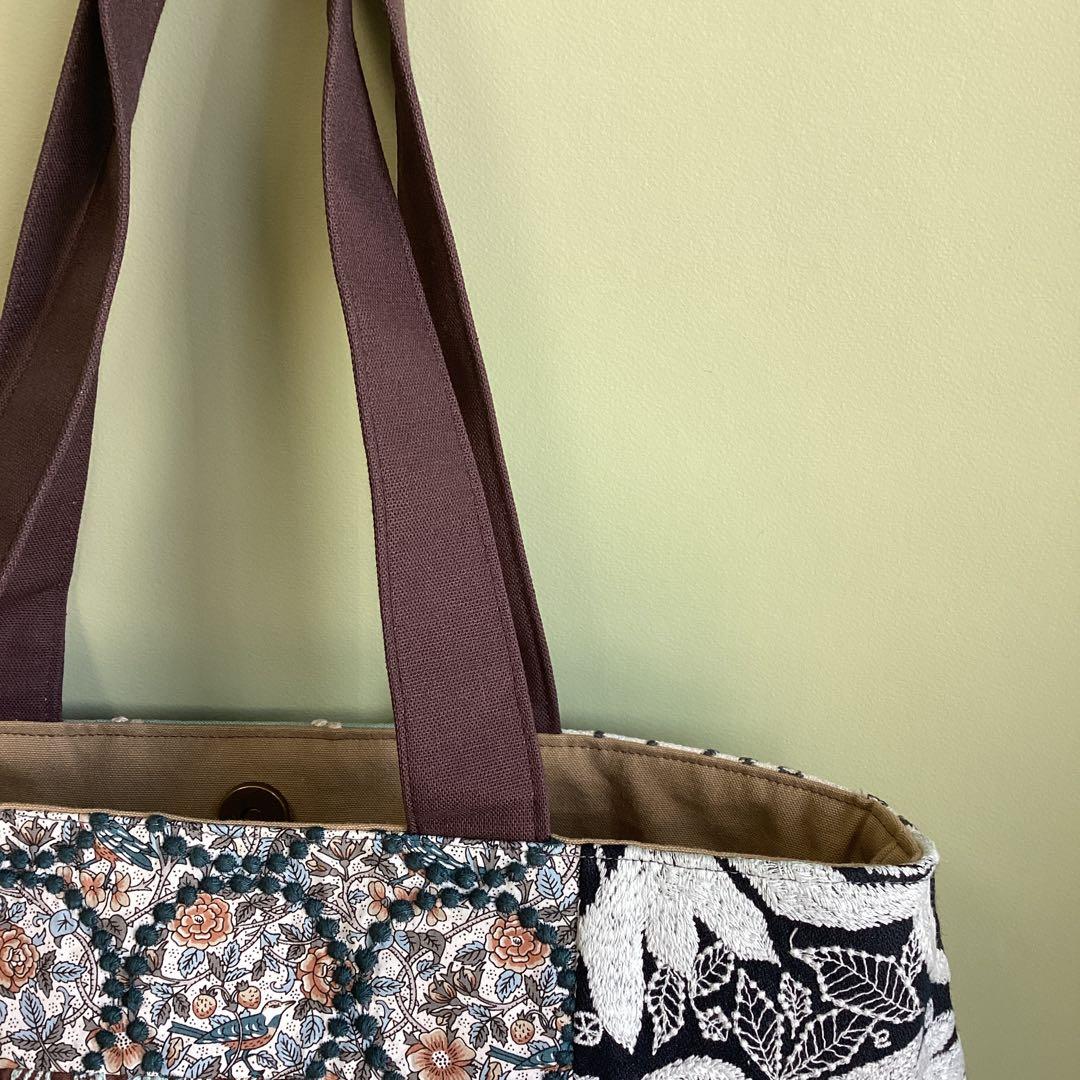 ミナペルホネンパッチワークで大きめトートバッグハンドメイド