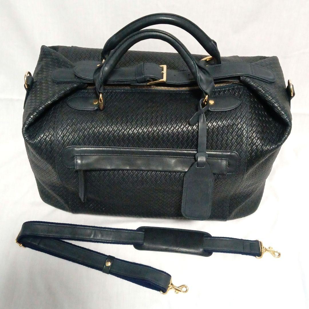 廃盤希少美品 フラソリティ 日本製 ボストンバッグ ショルダースト付き 紺色本革