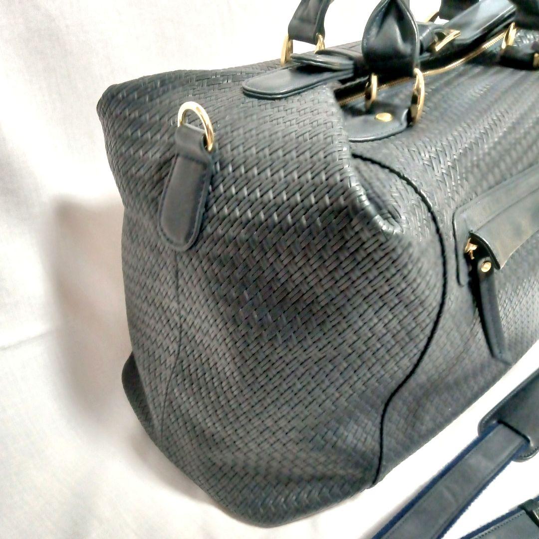 廃盤希少美品 フラソリティ 日本製 ボストンバッグ ショルダースト付き 紺色本革