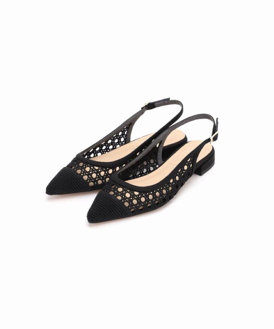 ルタロン　ポインテッドクロシェレーススリングバック　ブラック