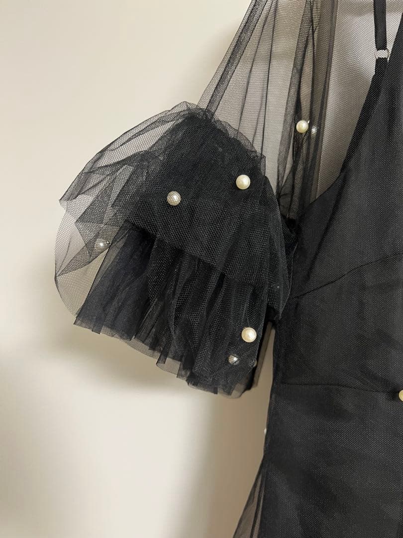 LEJA ティアードフリルスリーブレイヤードパールワンピースドレス