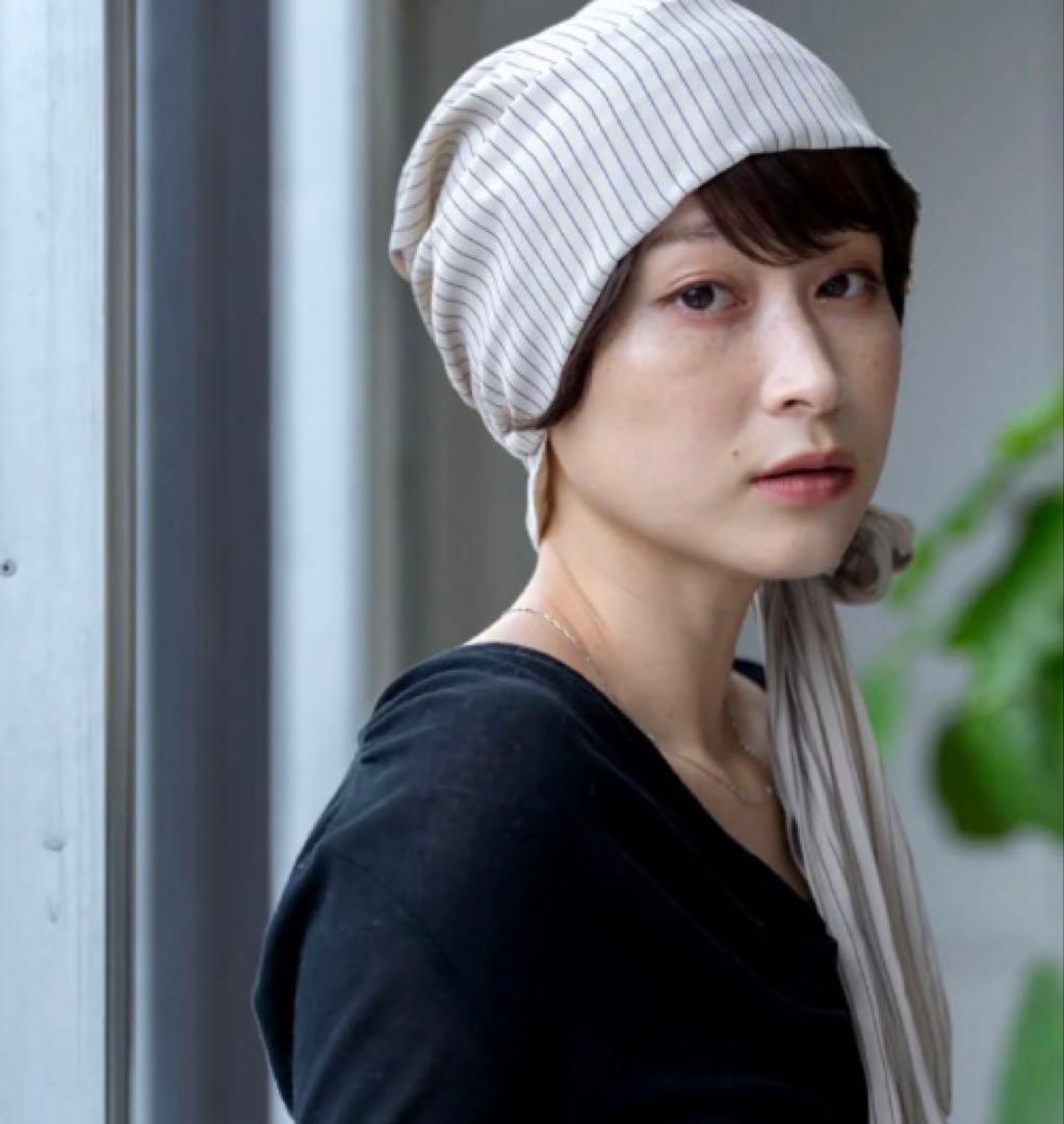 BAREN バレン　ウィッグ付きケア帽子　スカーフハットストライプベージュ