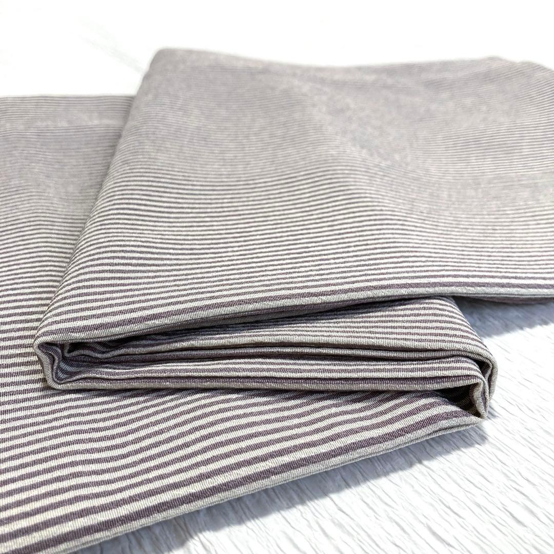 【美品✨】創世舎　洗える着物　小紋　縞　灰白×灰紫　日本製　Lサイズ　トールL3