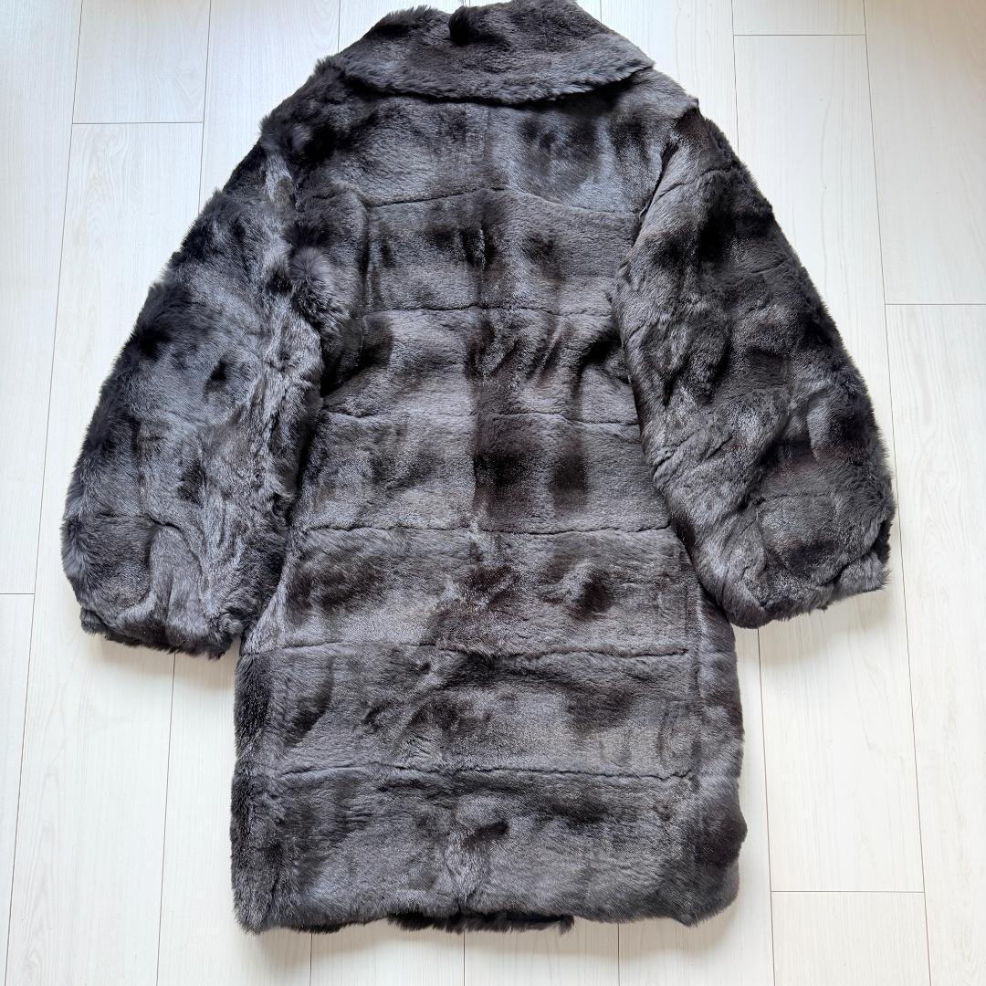 希少✨アドーア　ラビットファー ノーカラーコート 毛皮　エレガント　38