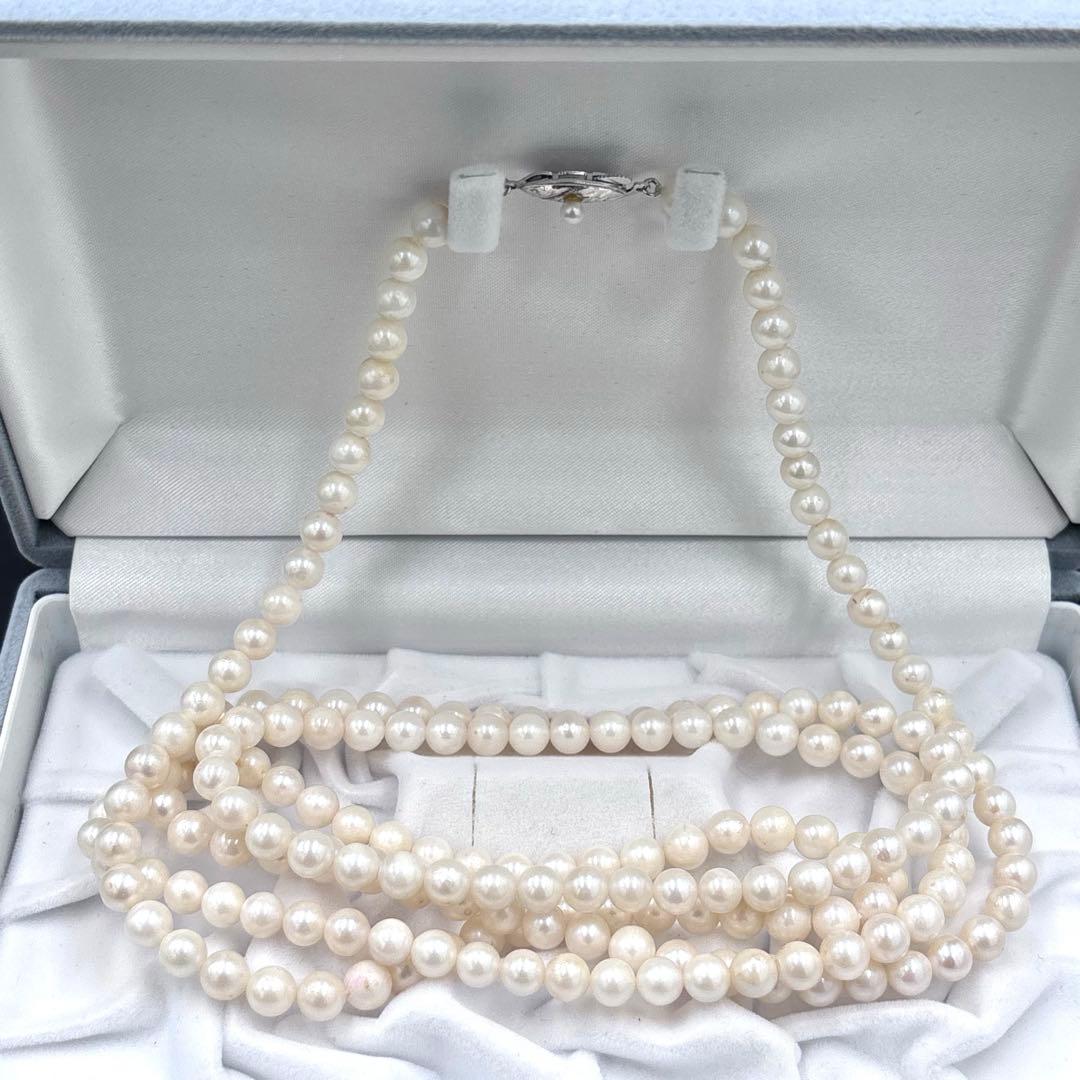 希少✨2連3連　約6.5mmあこや本真珠　120cmロングパールネックレス