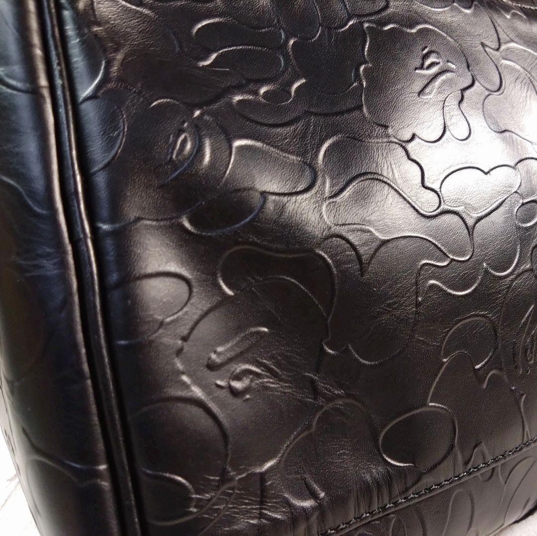 型押しレザー 高級ボストンバッグ BAPE☆中古品