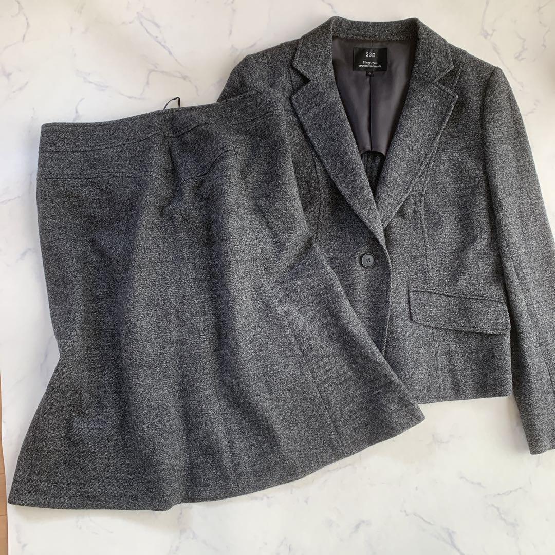 【みぅみぅ】美品✨　23区　グレー スカートスーツ 44 毛100%