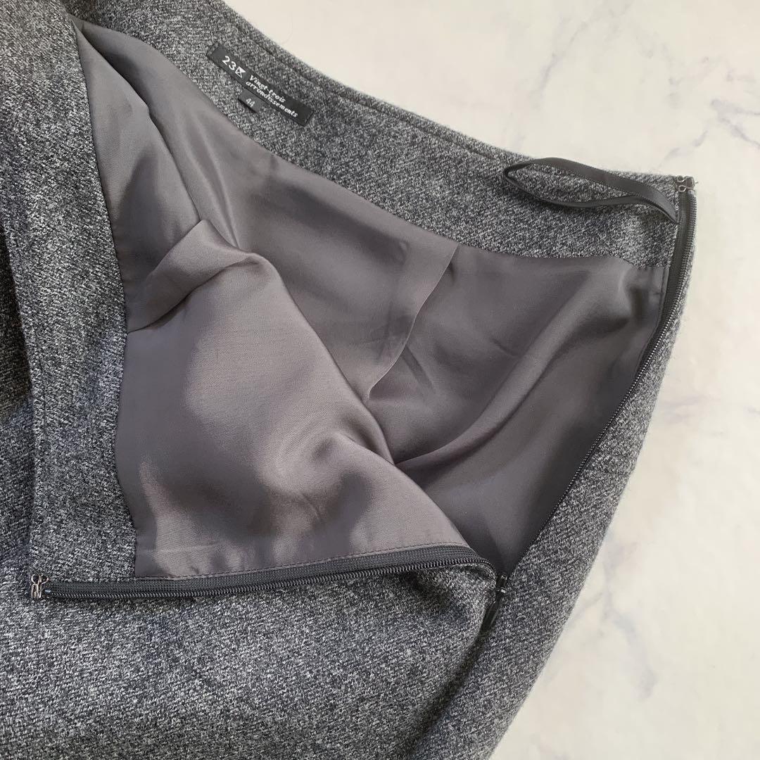 【みぅみぅ】美品✨　23区　グレー スカートスーツ 44 毛100%