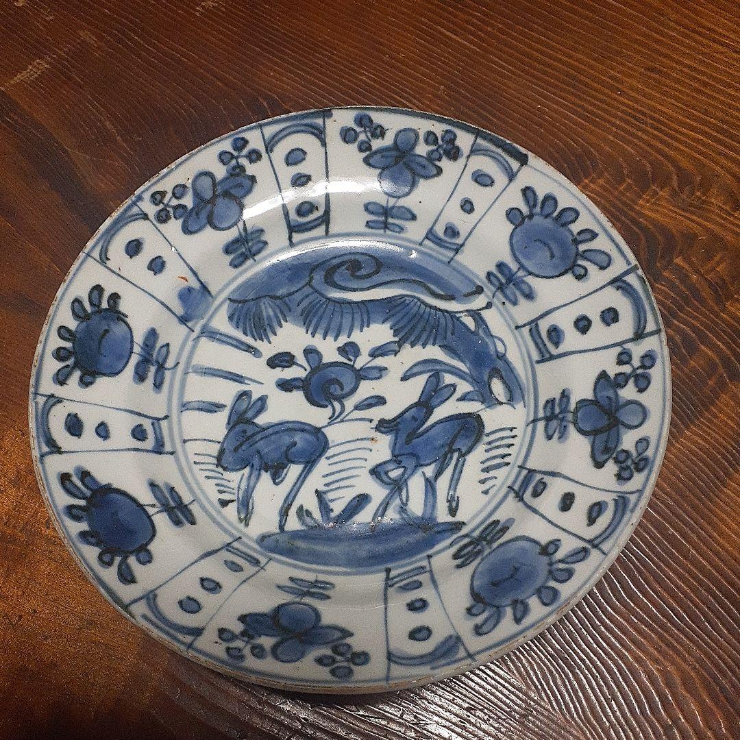 マ*オ様 中国明末清初古染付鹿文中皿