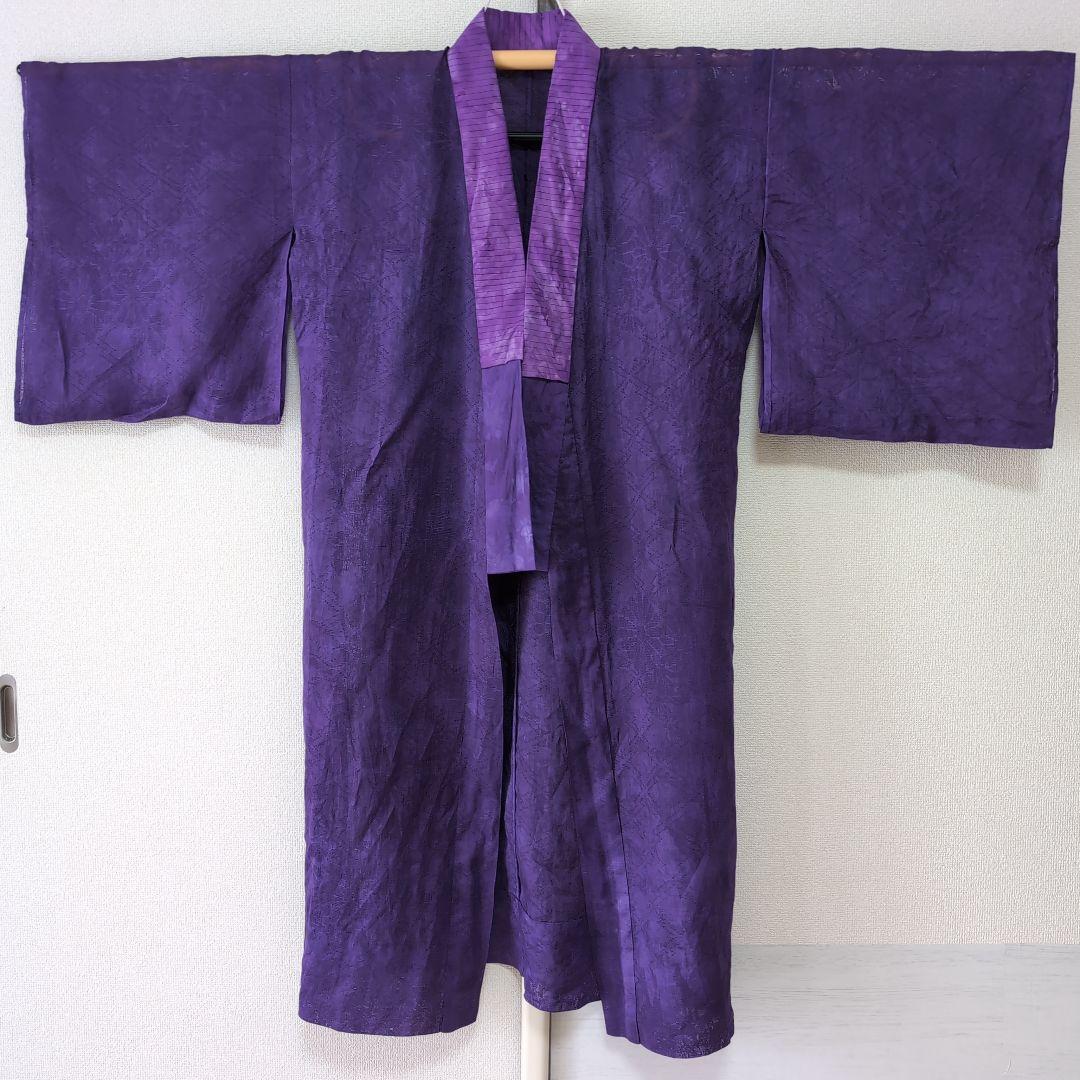 本麻　洗える長襦袢　桔梗色　カラー襦袢　リサイクル　管理ka3