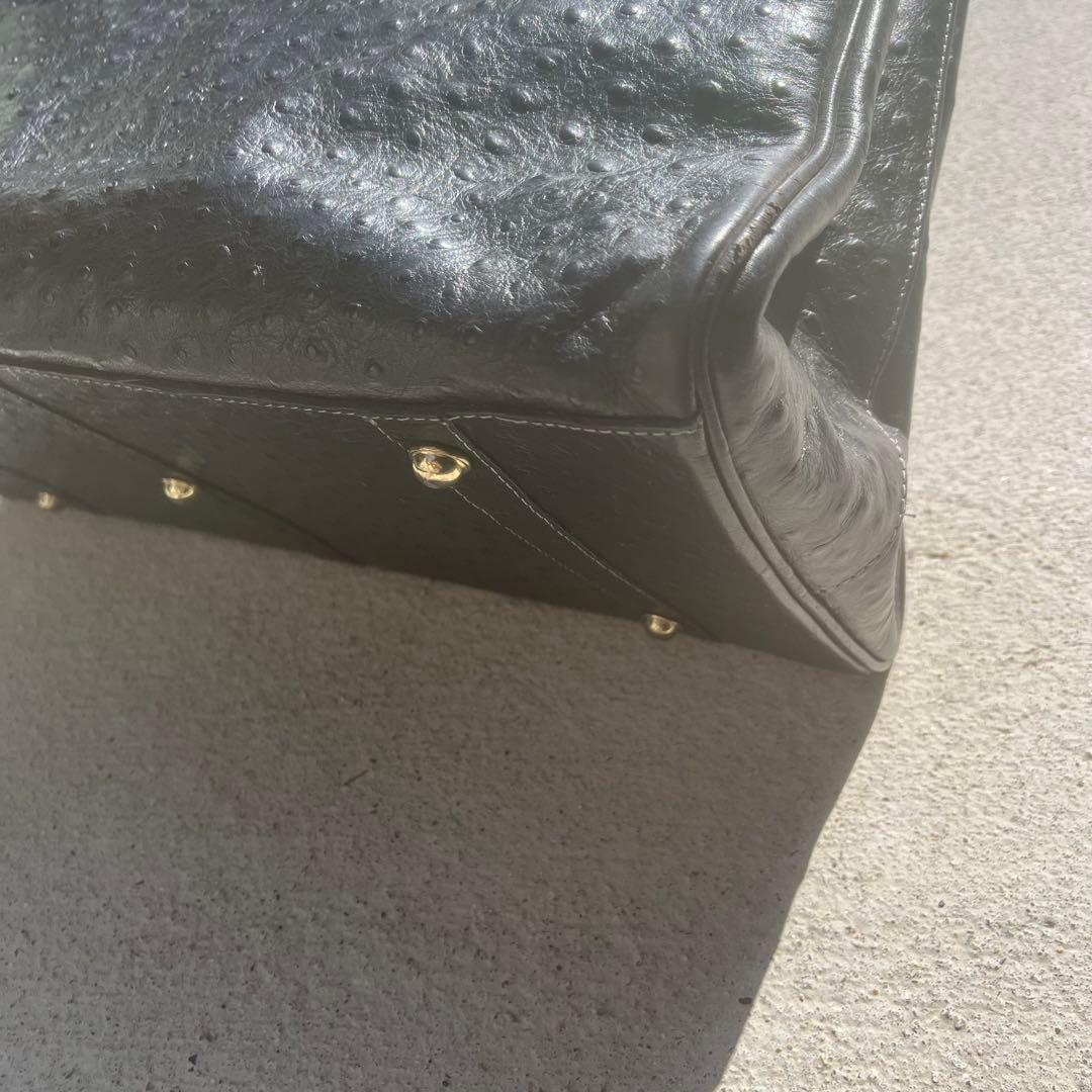 【激レア】特大ボストンバッグ 黒　オーストリッチ フルポイント ベルトデザイン