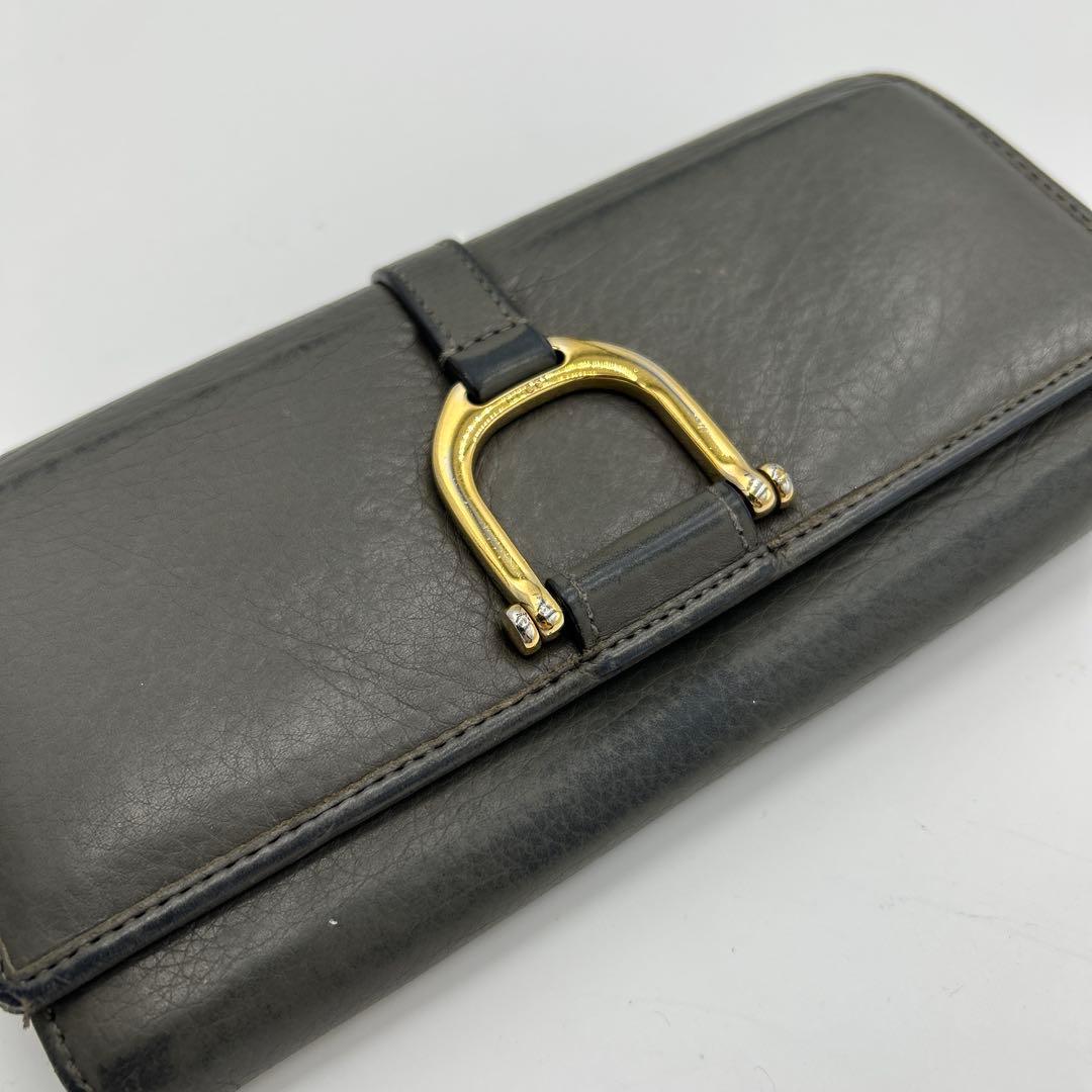 GUCCI 長財布　レザー　ホースビット　ロゴ　グレー　財布